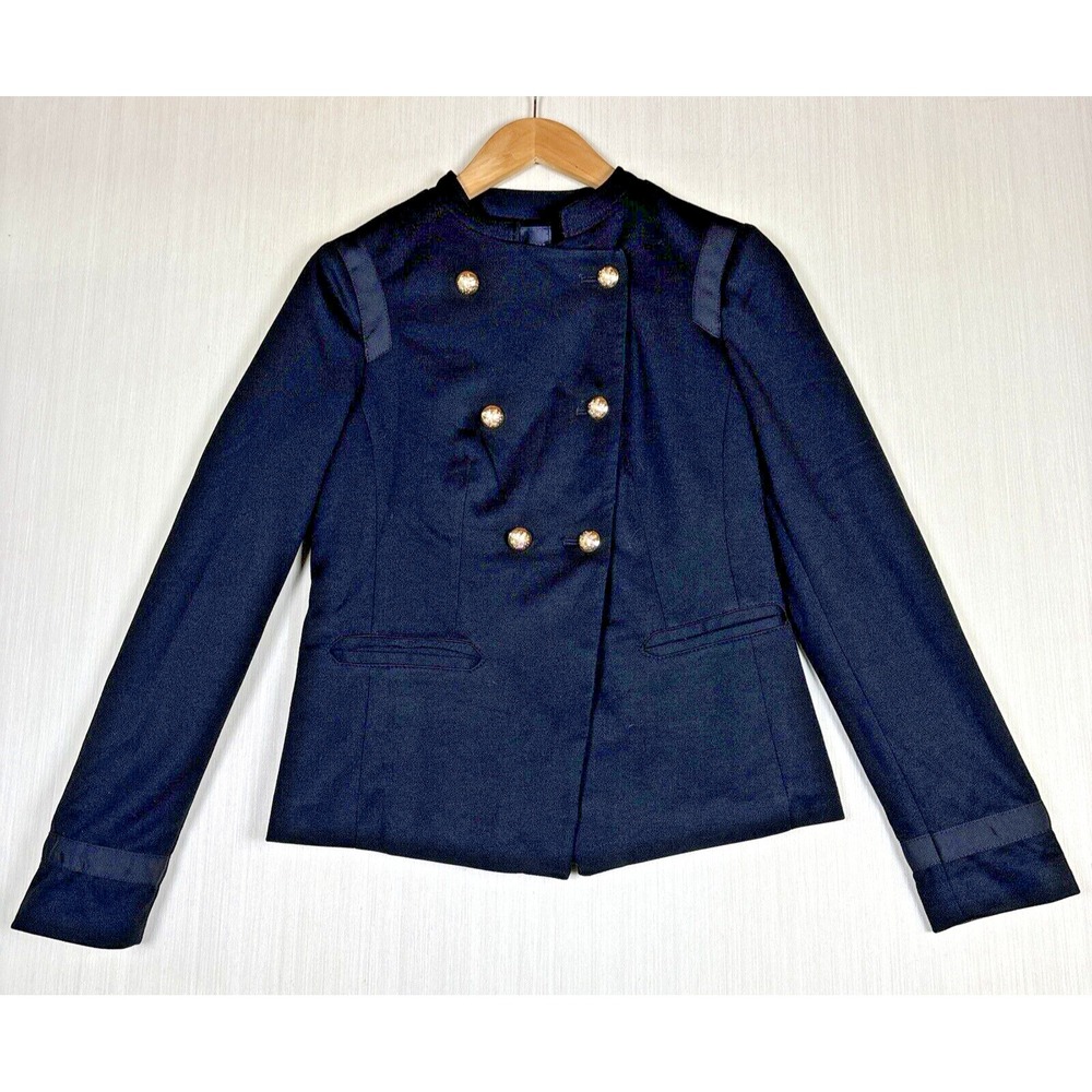 The Limited Womens Blazer S Black Double Breasted‎ Gold Buttons Mandarin Collar